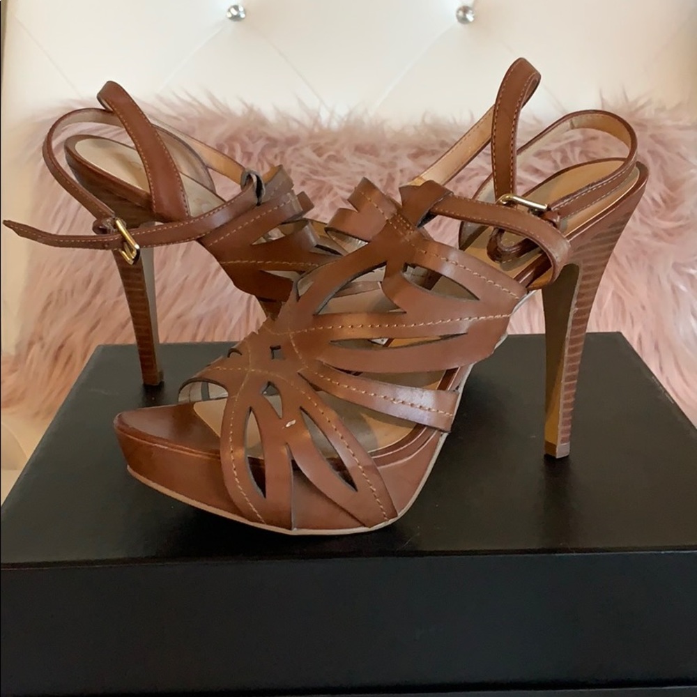 NEW GUESS WGVERUCA Brown Open Toe Stiletto Heels